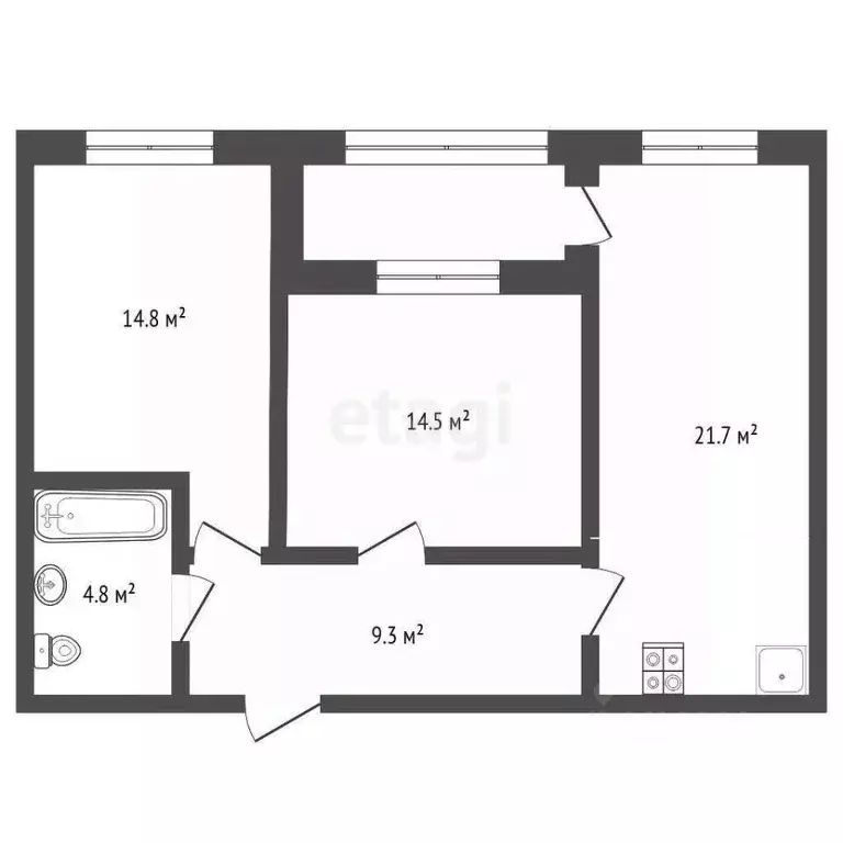 2-к кв. Тюменская область, Тюмень ул. Федюнинского, 30к9 (65.2 м) - Фото 2