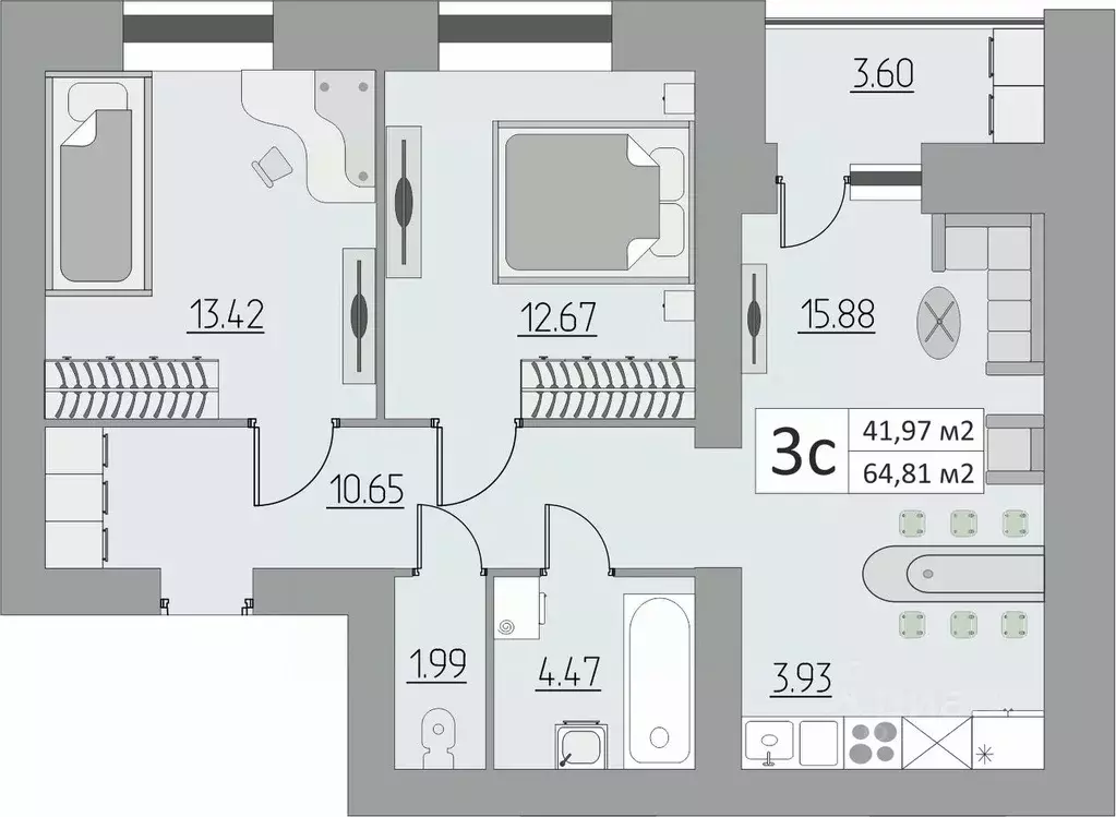 3-к кв. Оренбургская область, Оренбург ул. Поляничко, 6 (64.81 м) - Фото 1