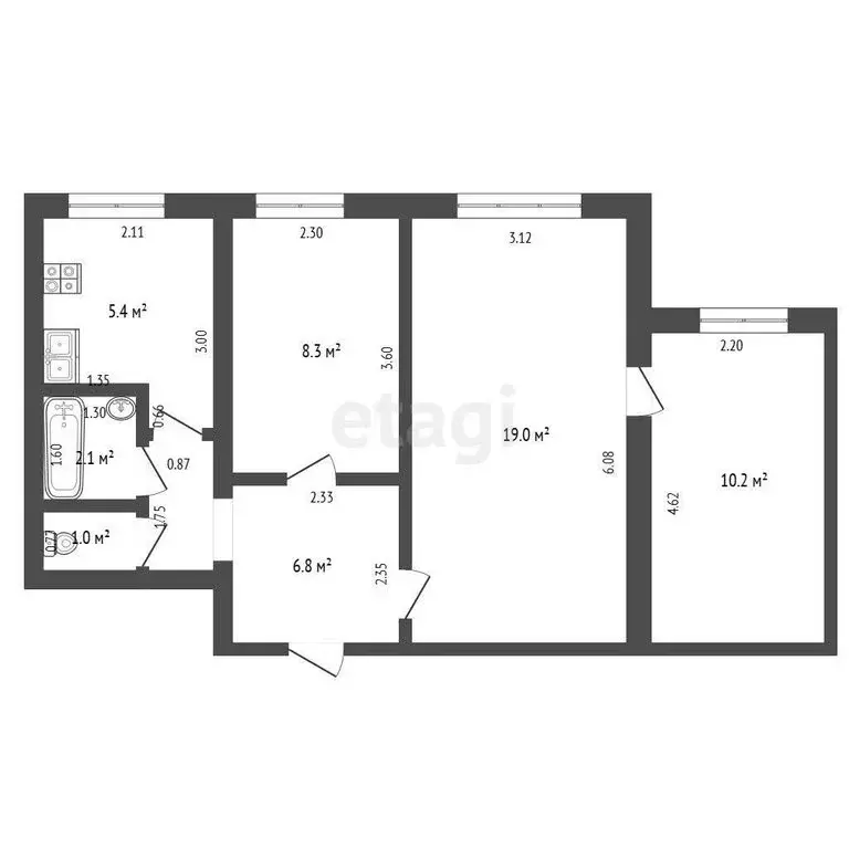 3-комнатная квартира: Стерлитамак, Коммунистическая улица, 69 (52.8 м) - Фото 1