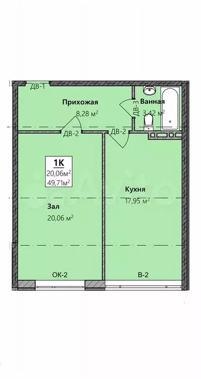 1-к. квартира, 49,7 м, 3/8 эт. - Фото 1