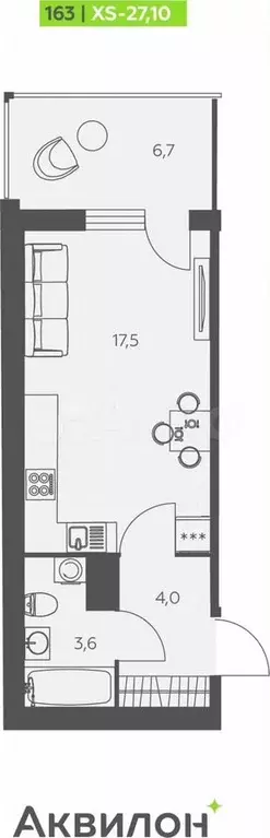 Квартира-студия, 27,1 м, 12/12 эт. - Фото 1