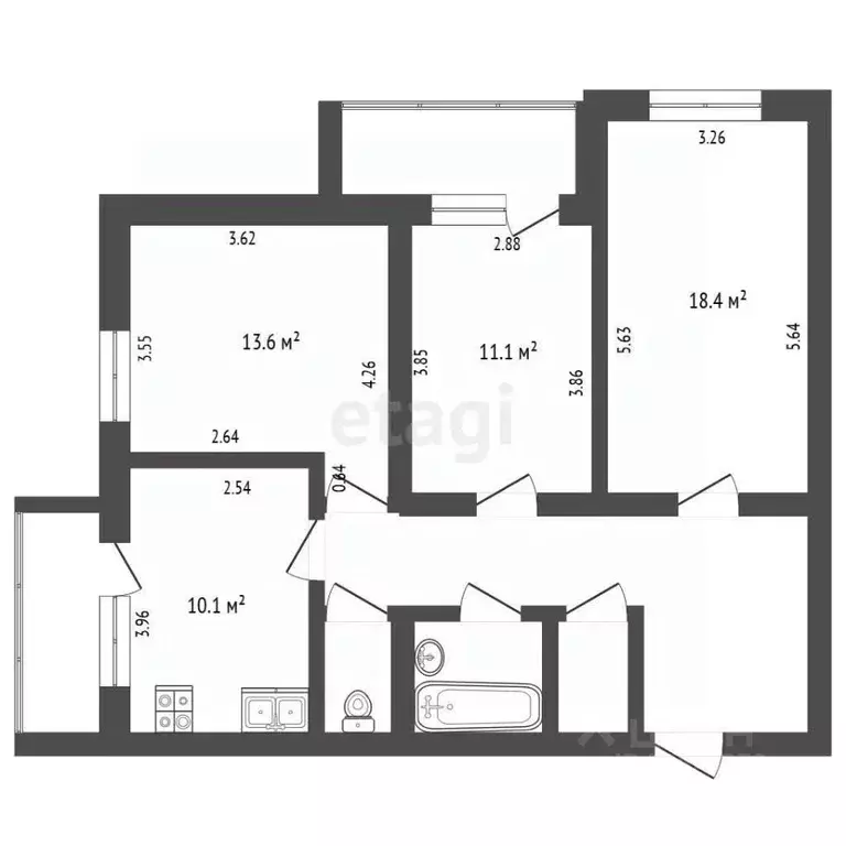 3-к кв. Белгородская область, Белгород ул. Щорса, 56 (80.0 м) - Фото 2