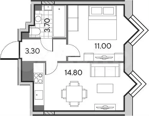 1-к. квартира, 32,8м, 30/30эт. - Фото 1