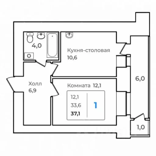 1-к кв. Амурская область, Благовещенск  (37.1 м) - Фото 0