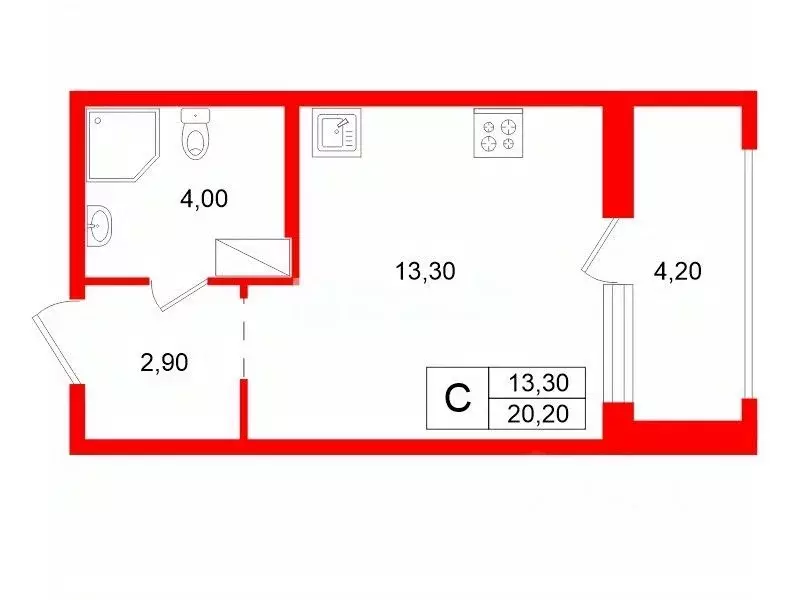 Студия Санкт-Петербург ул. Среднерогатская, 11к2 (20.2 м) - Фото 2