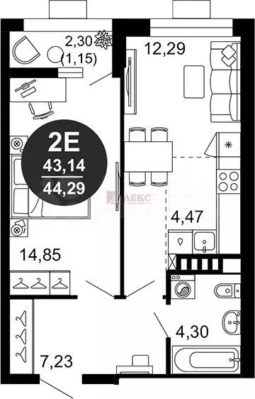 2-к. квартира, 43,1 м, 3/10 эт. - Фото 1