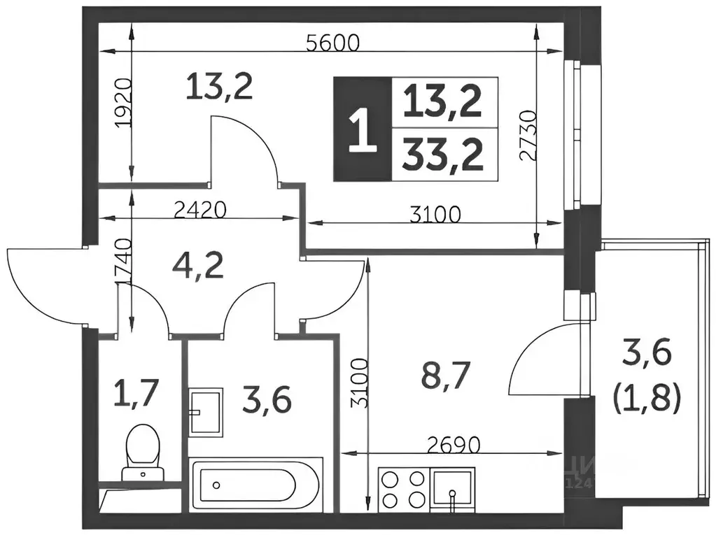 1-к кв. Москва ул. Красная Сосна, 3А (35.0 м) - Фото 1