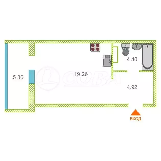 Квартира-студия: Тюмень, улица Газовиков, 73 (29.6 м) - Фото 0