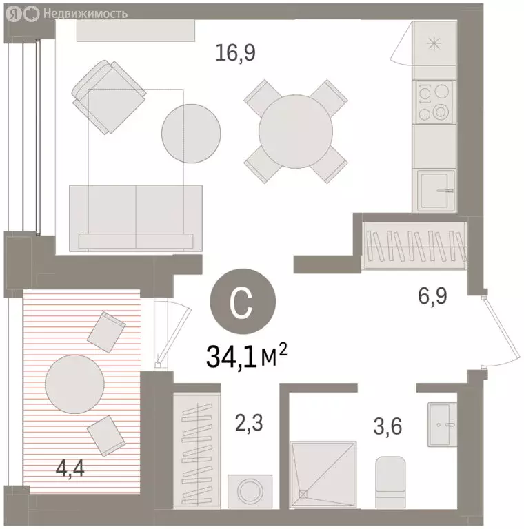 Квартира-студия: Тюмень, улица Муравленко, 9/2 (34.06 м) - Фото 1