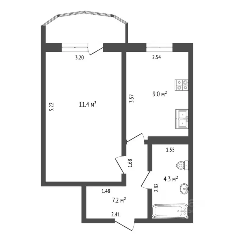 1-к кв. Тюменская область, Тюмень ул. Казачьи луга, 10 (35.0 м) - Фото 1
