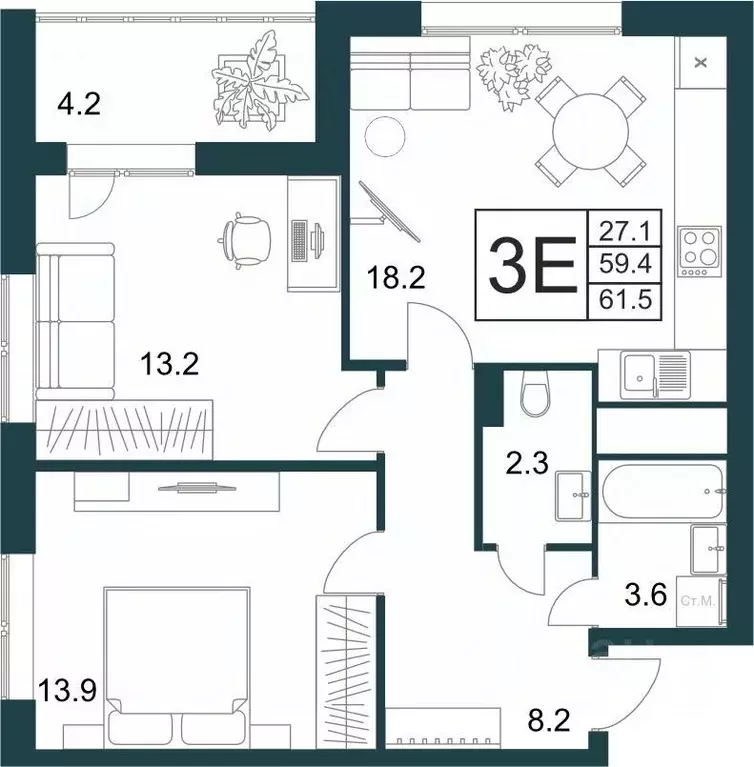 2-к кв. Липецкая область, Липецк Минская ул., 4Вк2 (61.5 м) - Фото 1