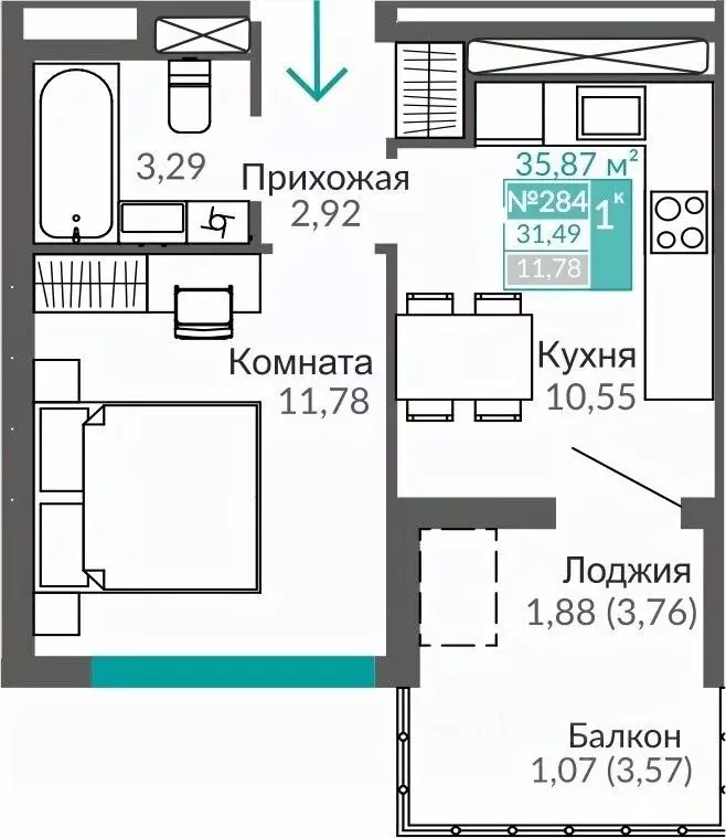 1-к кв. Крым, Симферополь Крымская роза мкр,  (31.49 м) - Фото 0