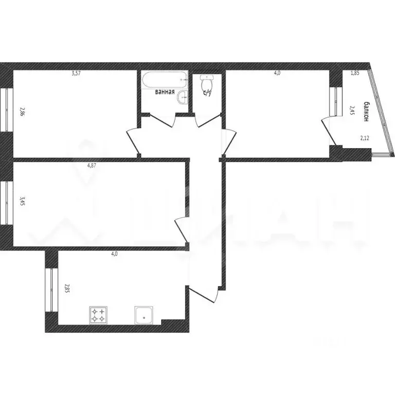 3-к кв. Новосибирская область, Новосибирск ул. Тюленина, 15 (66.0 м) - Фото 1