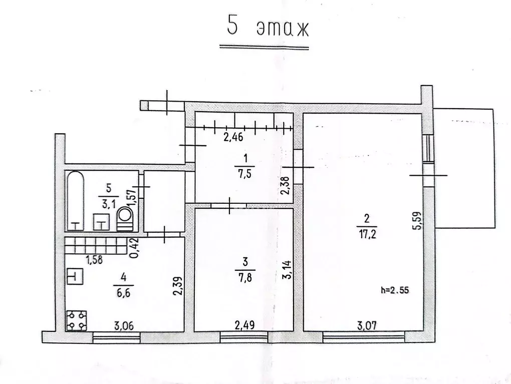 2-к кв. Крым, Керчь ул. Блюхера, 19 (42.2 м) - Фото 2