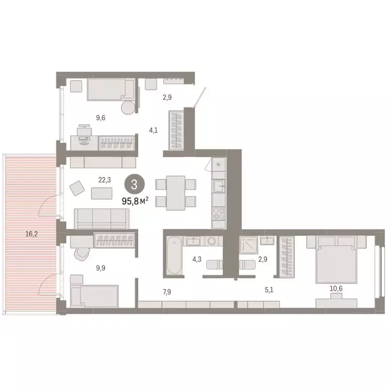 3-комнатная квартира: Новосибирск, квартал Лебедевский, 1/3 (95.8 м) - Фото 2