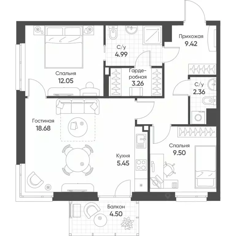 3-к кв. Татарстан, Казань ул. Гаврилова, 5Вк2 (67.06 м) - Фото 0