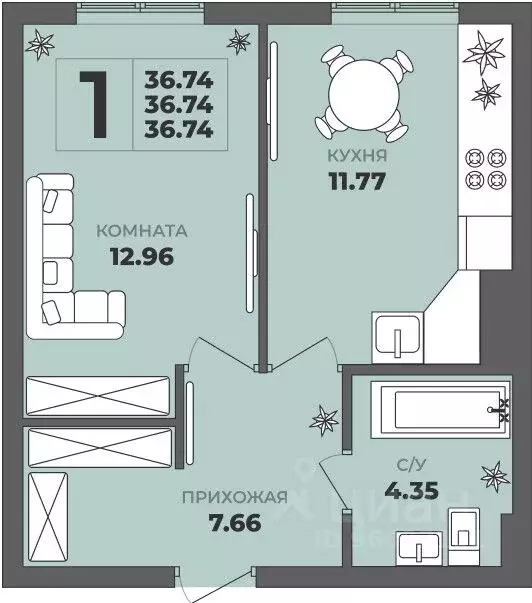 1-к кв. Калининградская область, Калининград ул. Генерала Толстикова, ... - Фото 1
