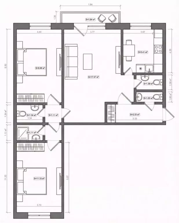 3-к кв. Башкортостан, Уфа ул. Рихарда Зорге, 21 (54.0 м) - Фото 2