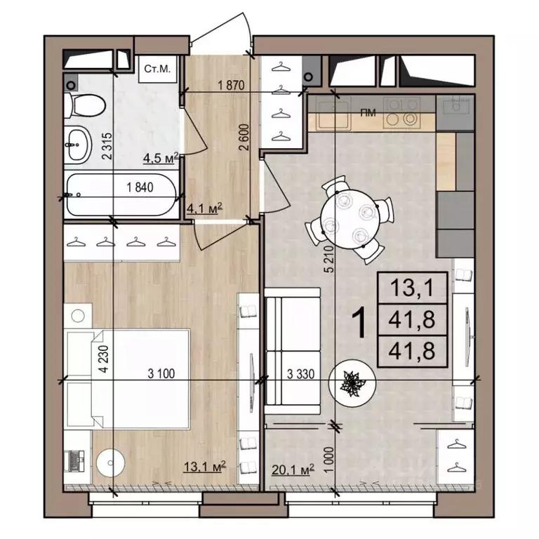 1-к кв. Рязанская область, Рязань ул. Новоселов, 33Б (41.8 м) - Фото 1