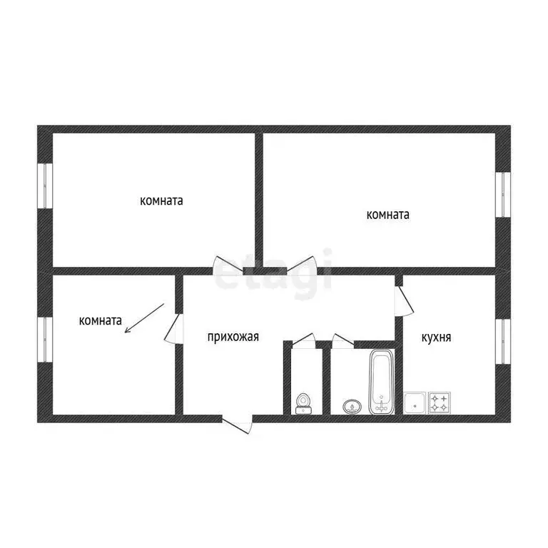 1к в 3-комнатной квартире (10.4 м) - Фото 1