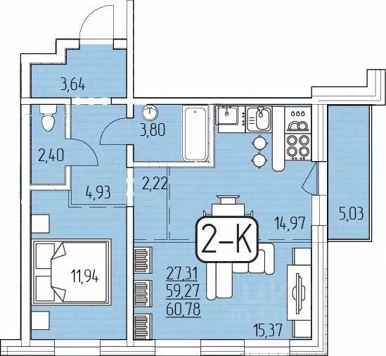2-к кв. Бурятия, Улан-Удэ 105-й мкр,  (60.78 м) - Фото 1