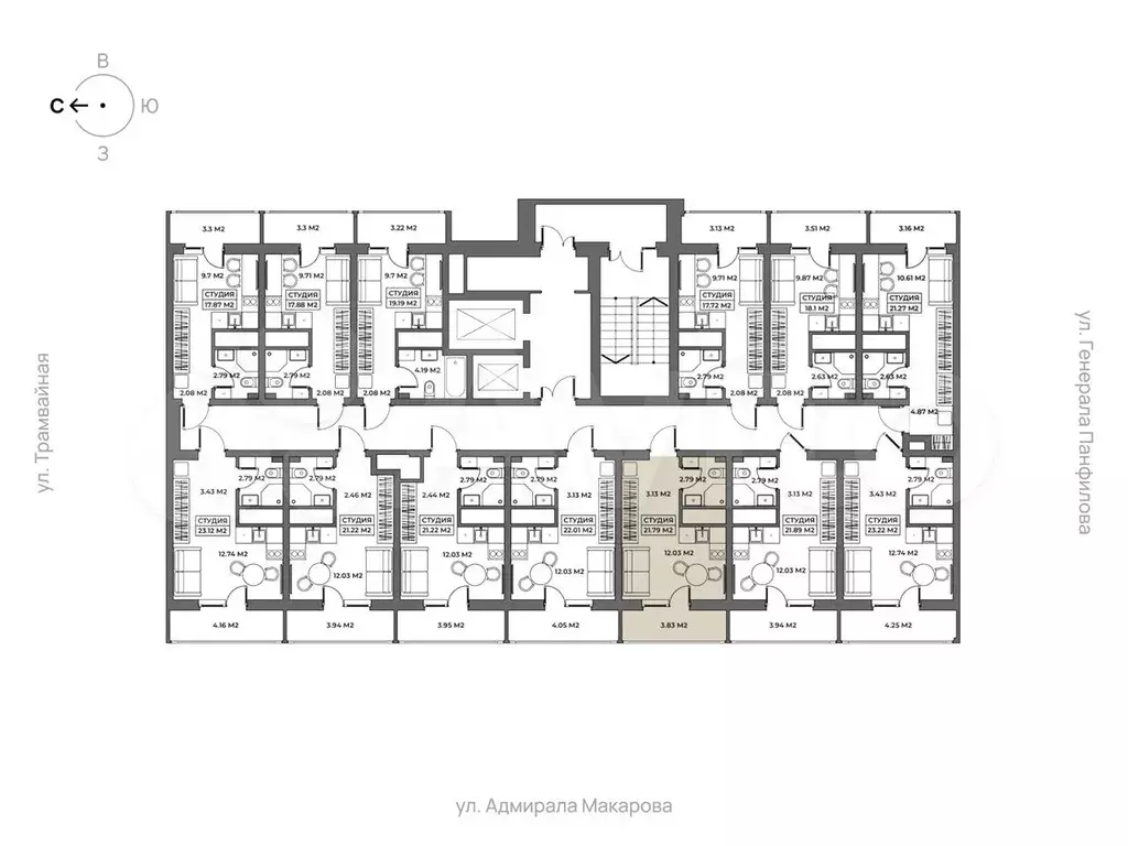 Апартаменты-студия, 21,8 м, 8/19 эт. - Фото 1