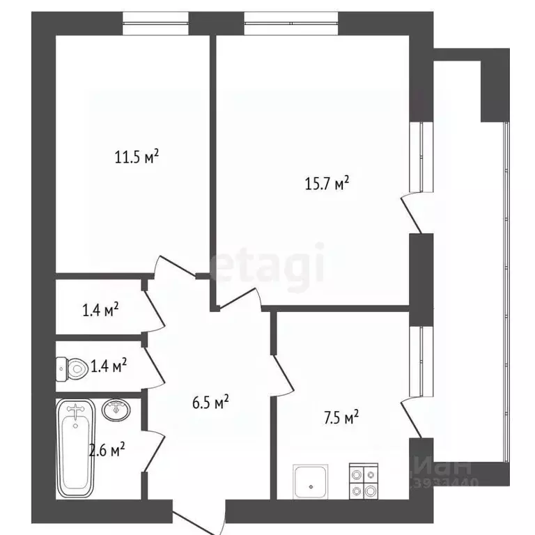 2-к кв. Тюменская область, Тюмень ул. Малыгина, 58 (50.0 м) - Фото 2