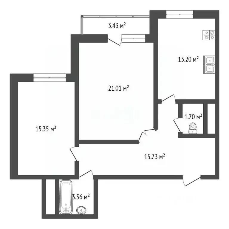 2-к кв. Тюменская область, Тюмень Заречный проезд, 43 (69.6 м) - Фото 2