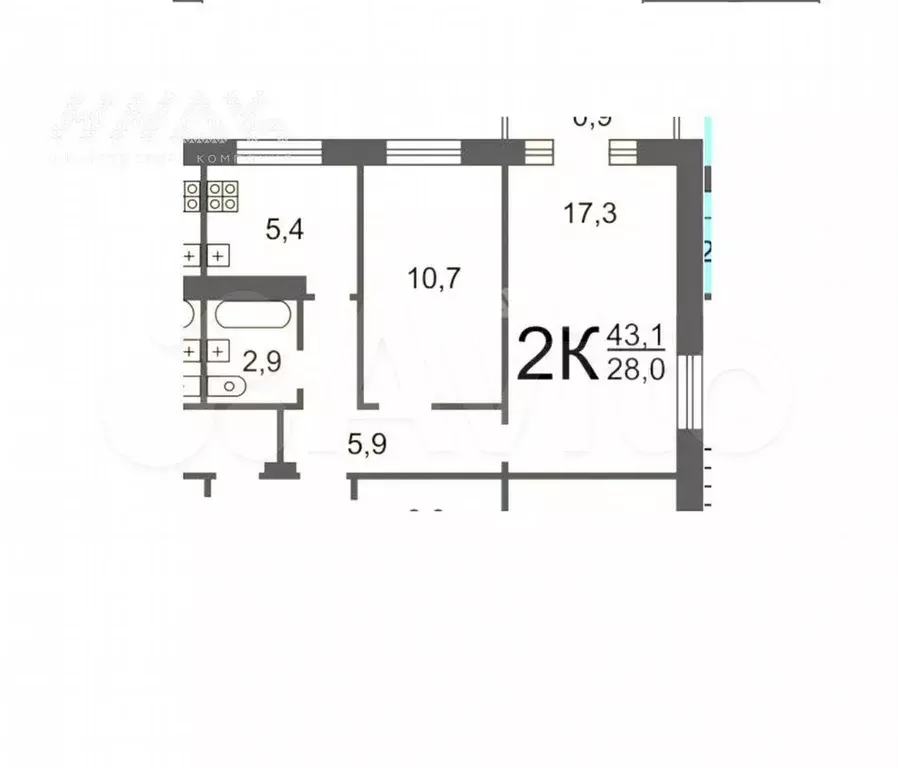 2-к. квартира, 42,1 м, 5/5 эт. - Фото 0