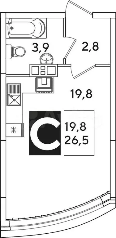 Квартира-студия, 26,5 м, 3/16 эт. - Фото 0
