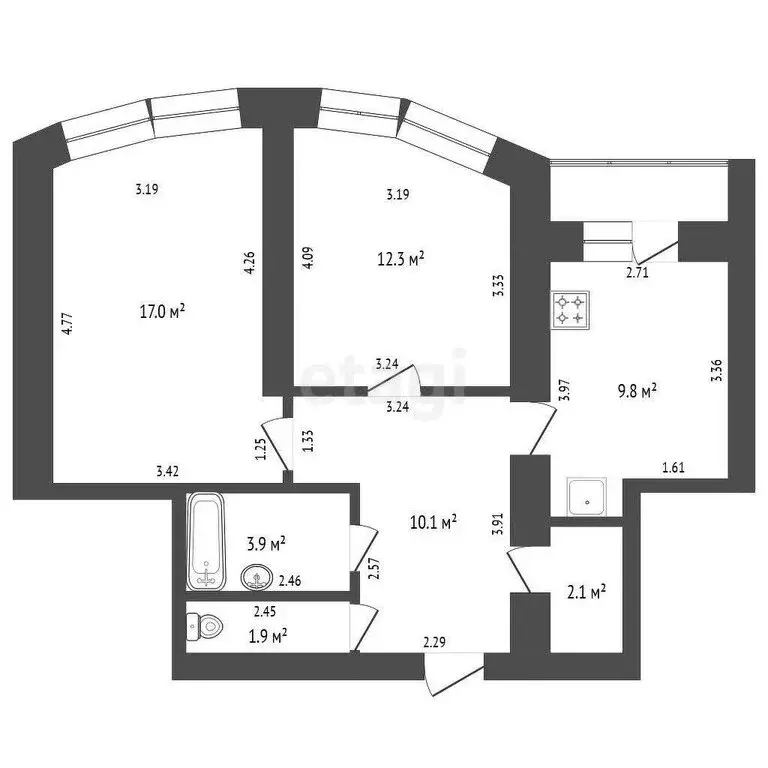 2-комнатная квартира: Орёл, Комсомольская улица, 269 (57.1 м) - Фото 0