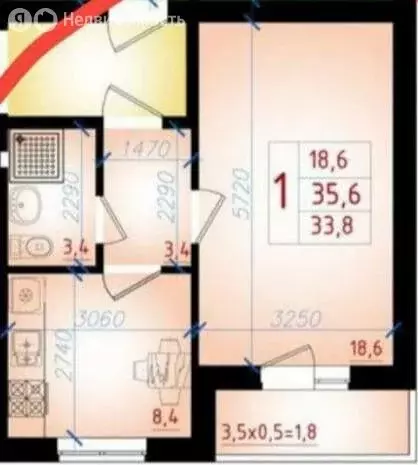 1-комнатная квартира: Новая Адыгея, Бжегокайская улица, 90/2к10 (35.6 ... - Фото 0