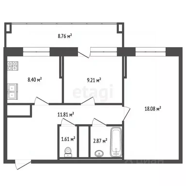 2-к кв. Московская область, Лыткарино ул. Ленина, 12 (53.3 м) - Фото 2