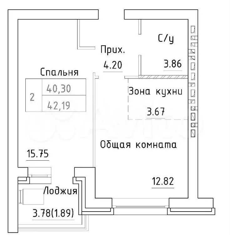 2-к. квартира, 42,2 м, 5/8 эт. - Фото 0