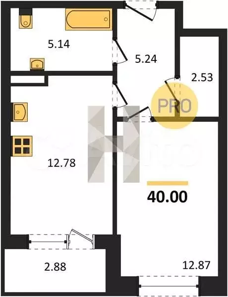 1-к. квартира, 40 м, 10/24 эт. - Фото 0