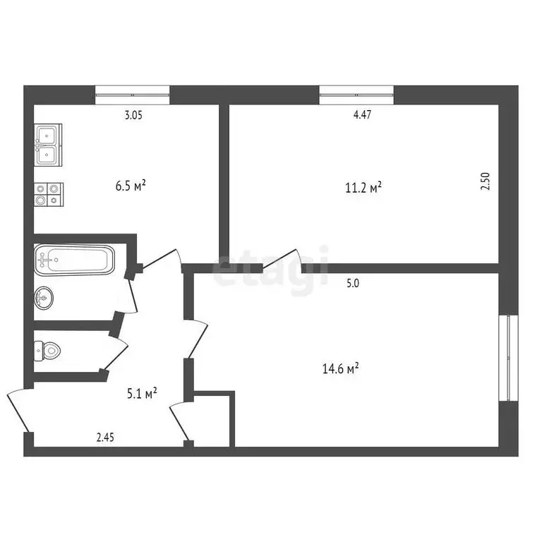 2-комнатная квартира: Боровск, улица Некрасова, 5 (41 м) - Фото 0