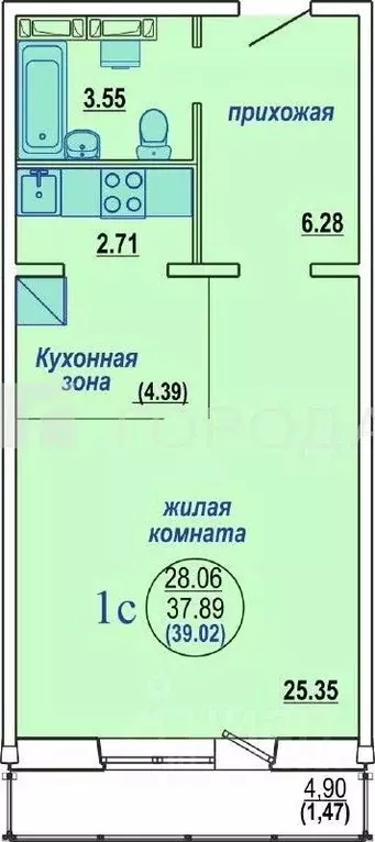 Студия Новосибирская область, Новосибирск ул. Плющихинская, 1 (39.0 м) - Фото 2