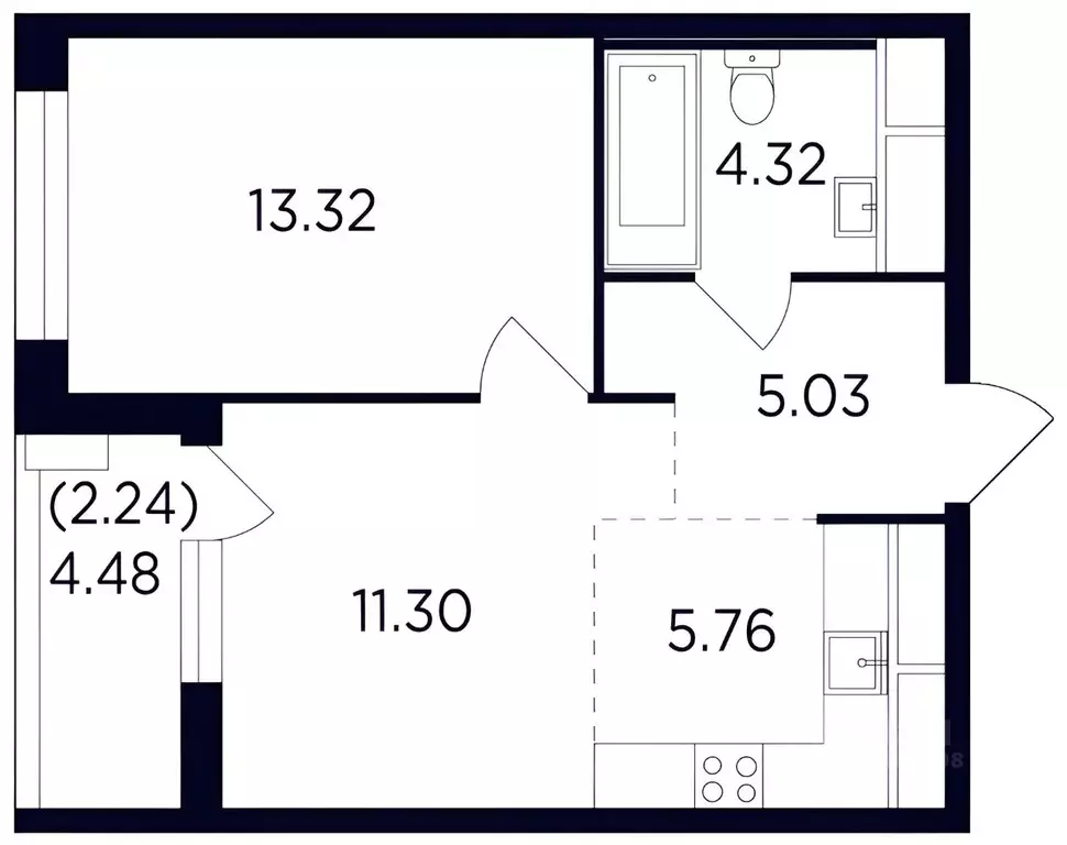 1-к кв. Московская область, Одинцово ул. Маршала Бирюзова, 7к1 (40.1 ... - Фото 2