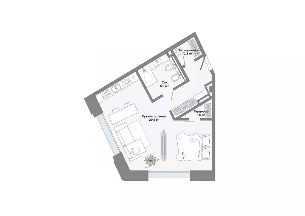 Студия Москва Ленинский просп., 2 (49.4 м) - Фото 1