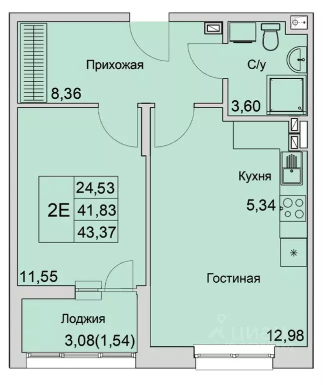 2-к кв. Ростовская область, Батайск  (43.37 м) - Фото 0