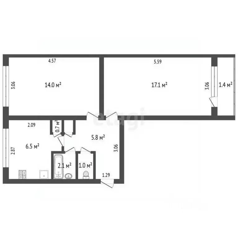 2-к кв. Мордовия, Саранск ул. Лихачева, 19 (47.2 м) - Фото 1