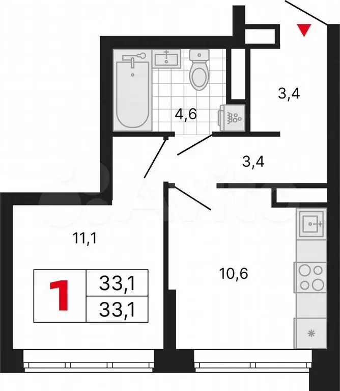 1-к. квартира, 33,1 м, 7/29 эт. - Фото 1
