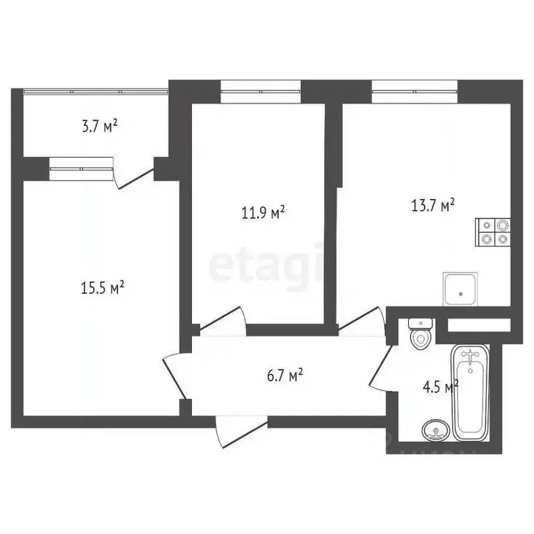 2-к кв. Тюменская область, Тюмень ул. Тальниковая, 3 (52.1 м) - Фото 1