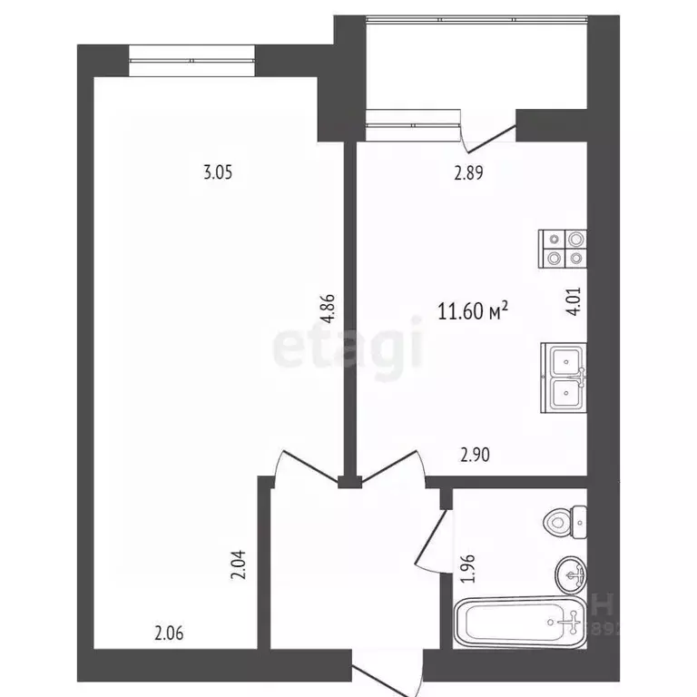 1-к кв. Вологодская область, Вологда ул. Гагарина, 12 (39.3 м) - Фото 2