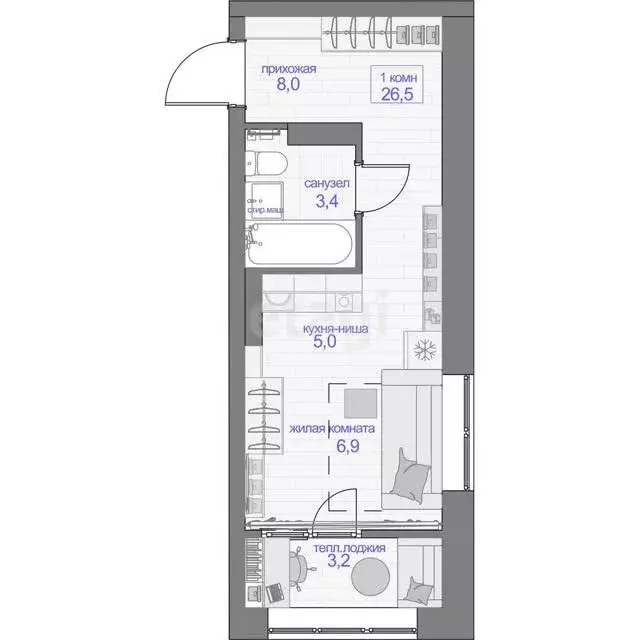 Продаётся квартира-студия, 26.5 м - Фото 0