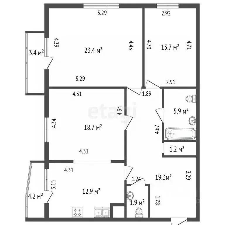 3-к кв. Санкт-Петербург Смоленская ул., 18 (97.0 м) - Фото 2