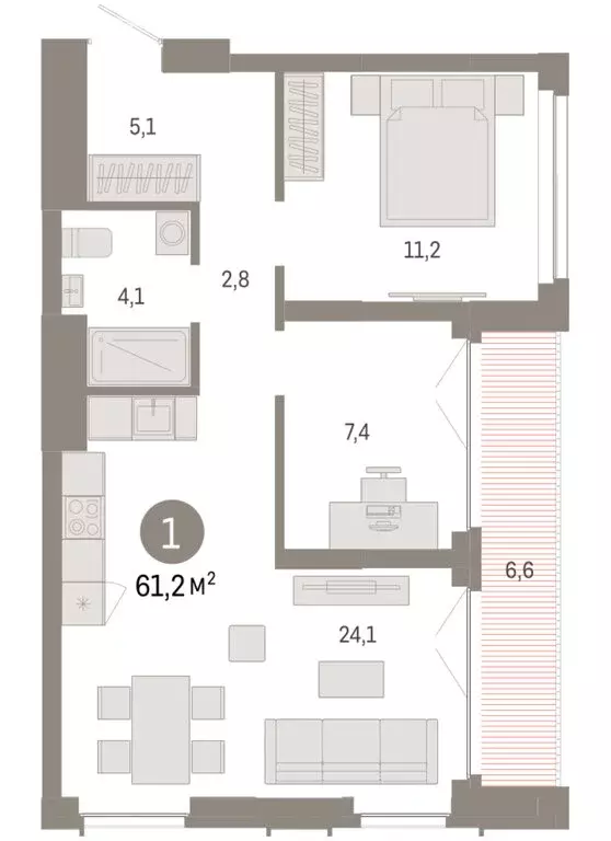 1-комнатная квартира: Новосибирск, Большевистская улица, 66 (61.15 м) - Фото 2