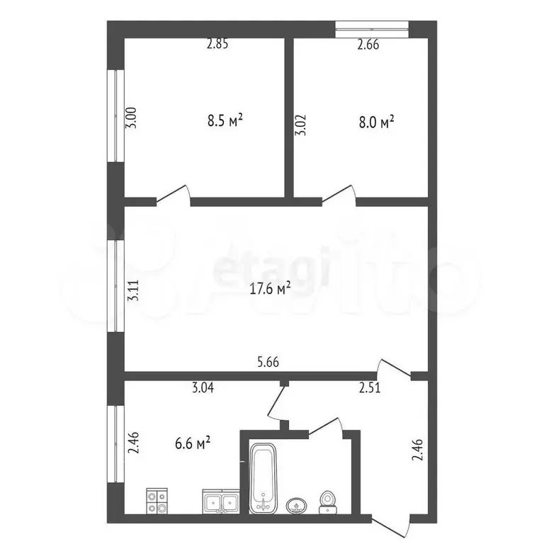 3-к. квартира, 47,7 м, 1/5 эт. - Фото 0