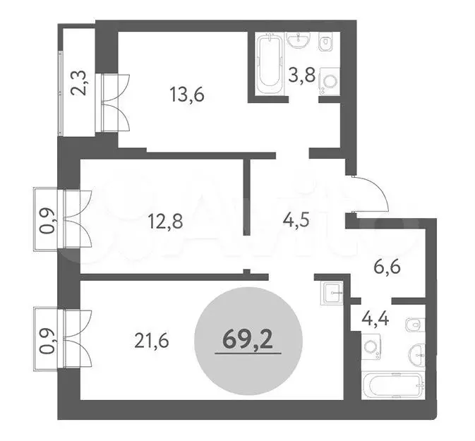 3-к. квартира, 69,2 м, 2/9 эт. - Фото 0