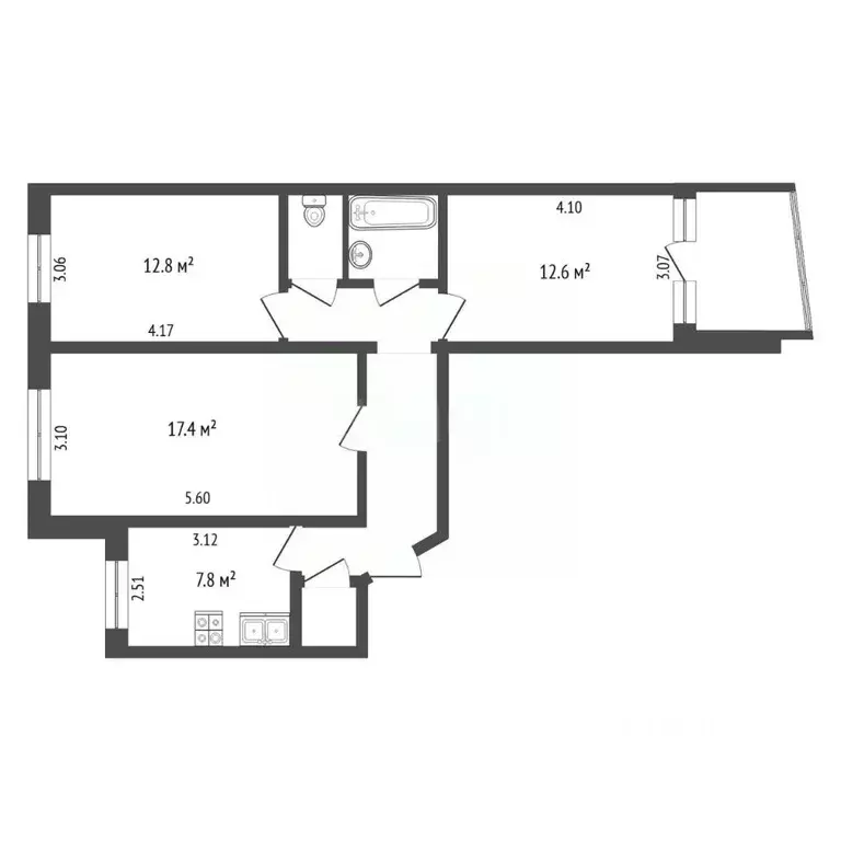 3-к кв. Челябинская область, Челябинск ул. Культуры, 55 (68.0 м) - Фото 2